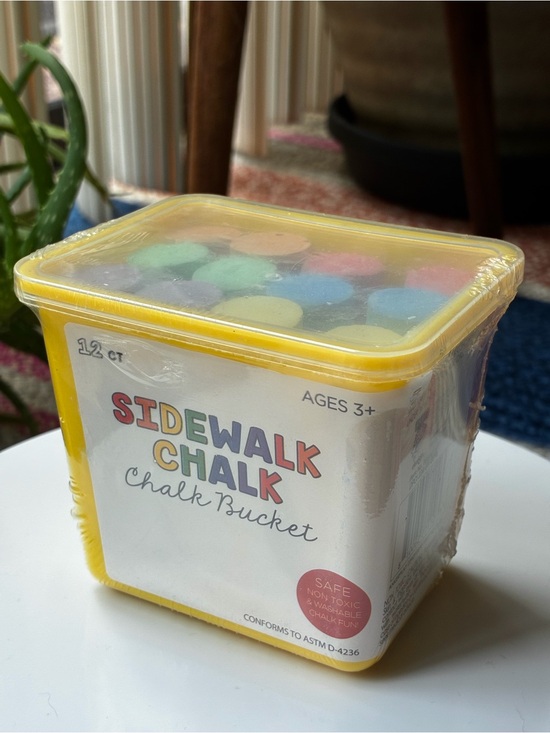 Other - Assorted Pastel Sidewalk Chalk in Yellow-Lidded Bucket